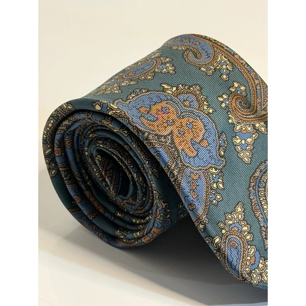 VTG‎ Cross & Windsor Necktie Teal Blue Paisley Silk Handmade Classic Mens Tie